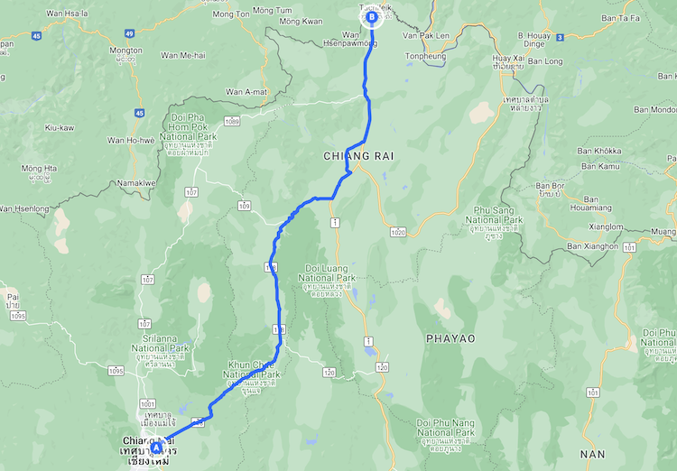 Chiang Mai to Mae Sai Map