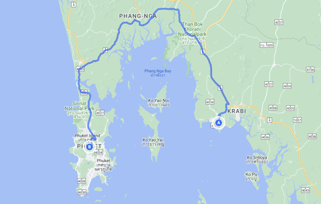 Ao Nang to Phuket Map
